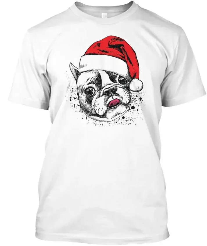 Fashion Round Neck Clothes Cooll French Bulldog In Santa Hat Standard Unisex T-Shirt Summer Tee Shirt