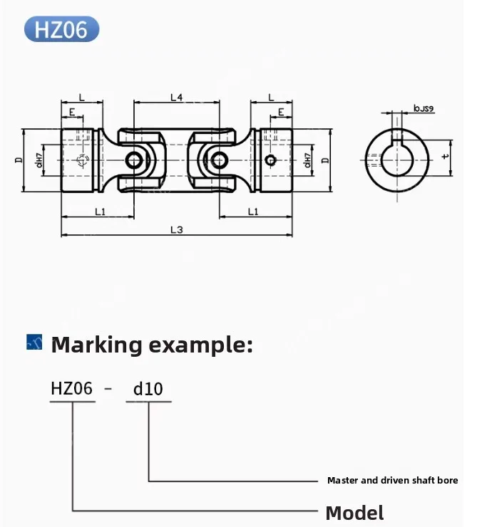HZ06 Type Double Section UNKW Keyway Precision Universal Drive Shaft Universal Joint Coupling Universal Cross Shaft Joint
