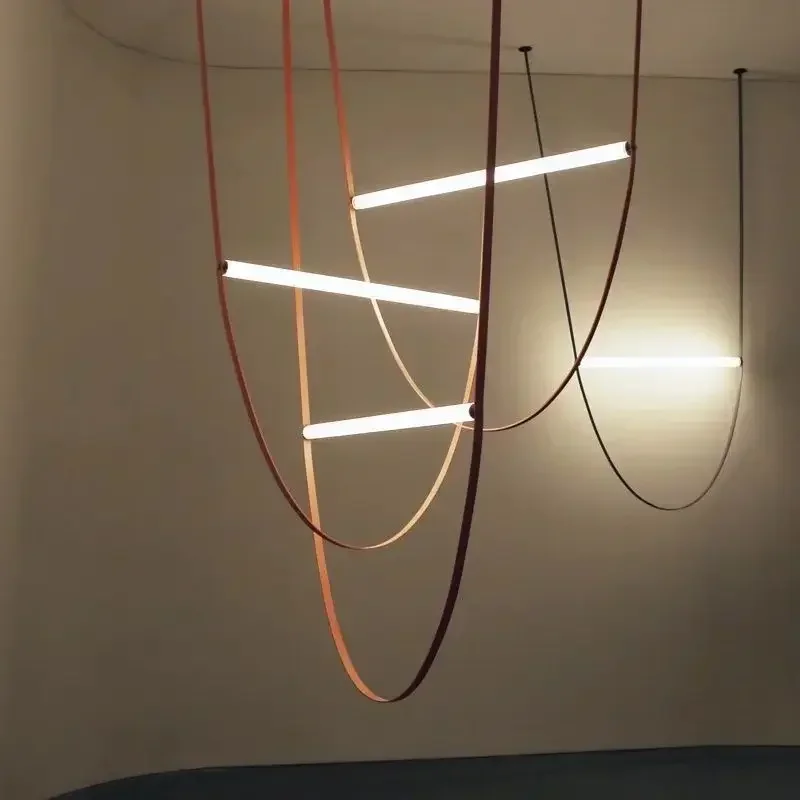 2025 Modern Dimmable LED DIY Leather Belt Collection Designer Pendant Light Chandelier Luminaire Hanging Lamp For Living Room