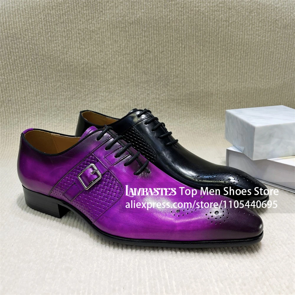Brogue Medallion Toe Dress Shoes Hand Burnished Patina Leather Unique Statement Business Shoes Luxurious Brogue Leather Shoes