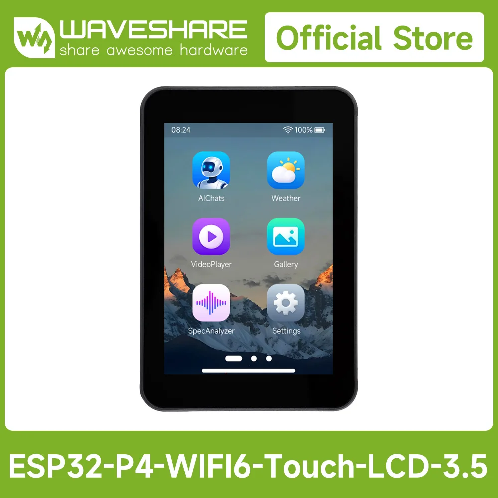 Waveshare ESP32-P4-WIFI6 3.5inch Smart Vision Development Board, 320 × 480, With OV5647 5MP Camera, Built-in Microphone