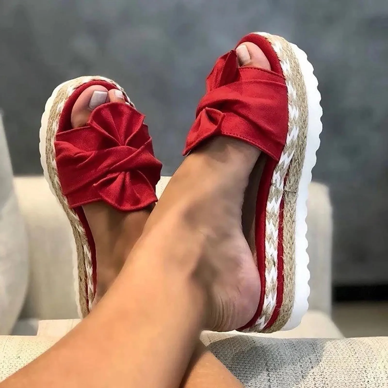 

2024 Woman Slippers Heels Sandals Wedges Shoes Platform Sandals Bow Slippers Sandalias Mujer Elegant Beach Summer Dressy Shoes