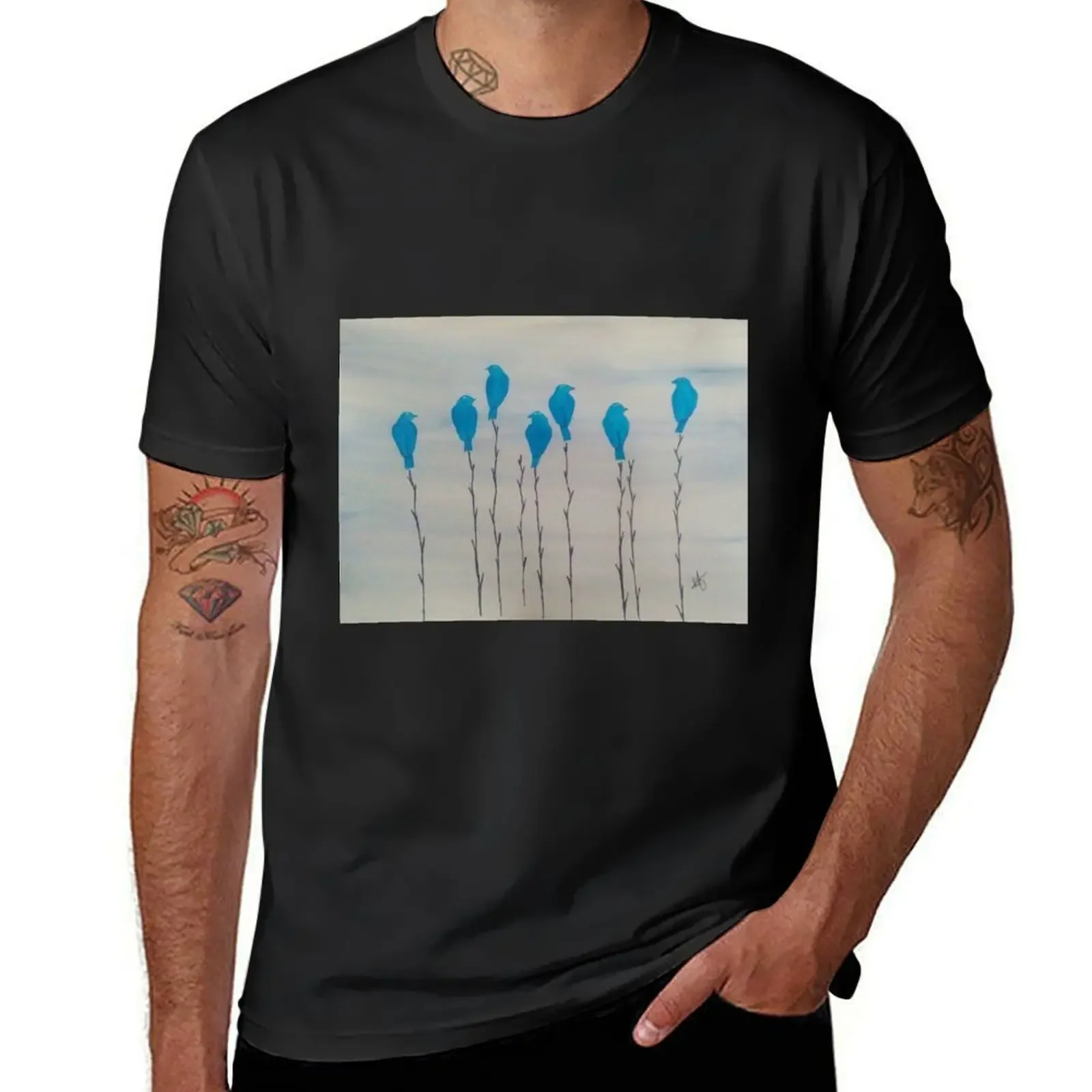 Blue Birds T-Shirt summer clothes oversized quick drying graphics mens champion t shirts