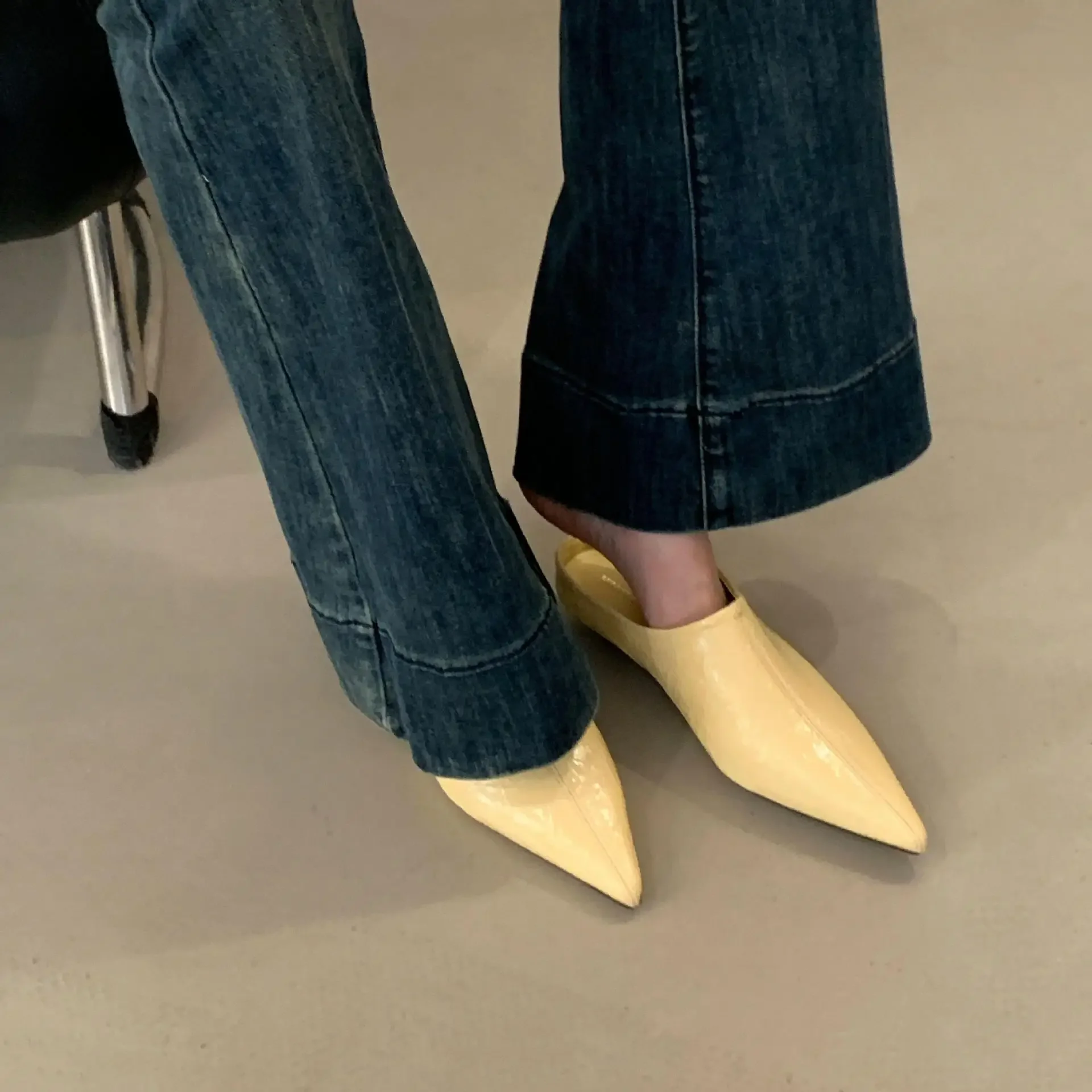 Halbschuhe Gummi Rom Hufabsätze Stoff PU Halbschuhe Hufabsätze Rom Gummistoff