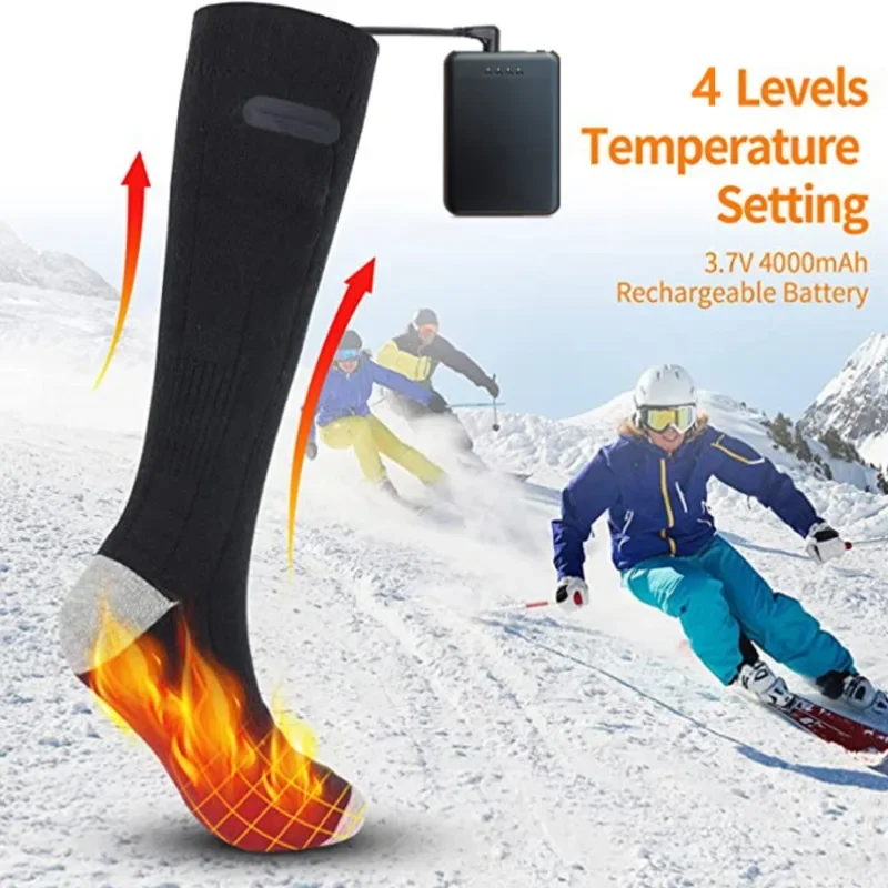 Warm Electric Socks Outdoor Riding Heated Comfortable Skiing Long Cotton Socks  USB Rechargeable Electric Socks