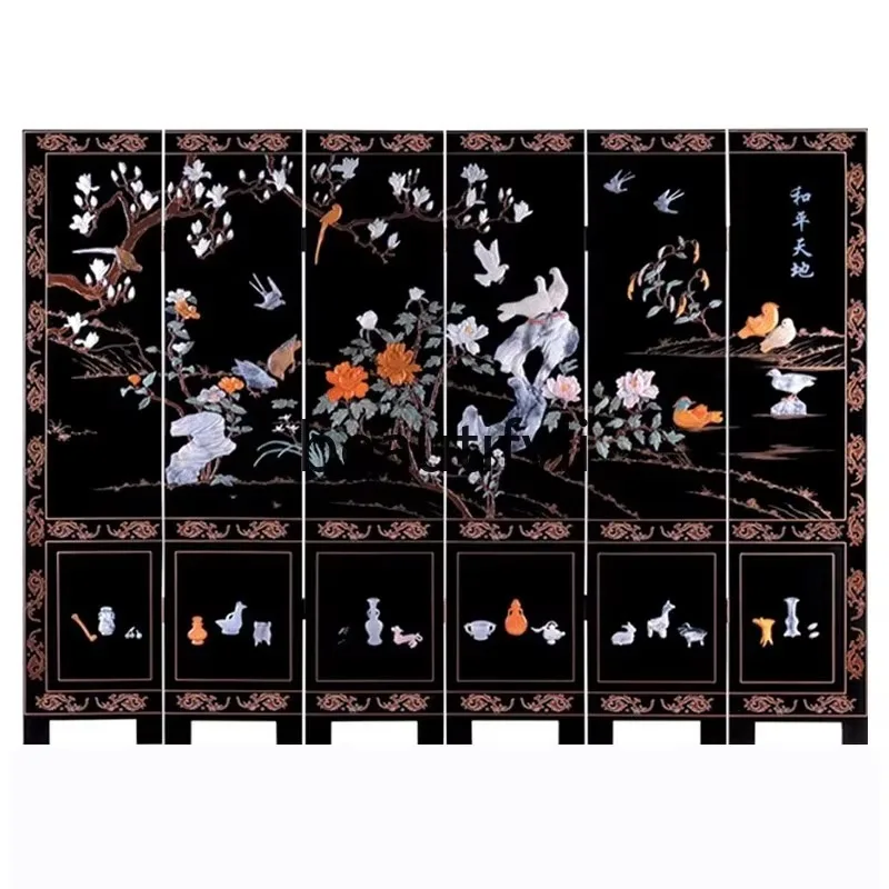New Chinese-style bone stone inlaid with six screens, Chinese-style decorative partition in the entrance  H