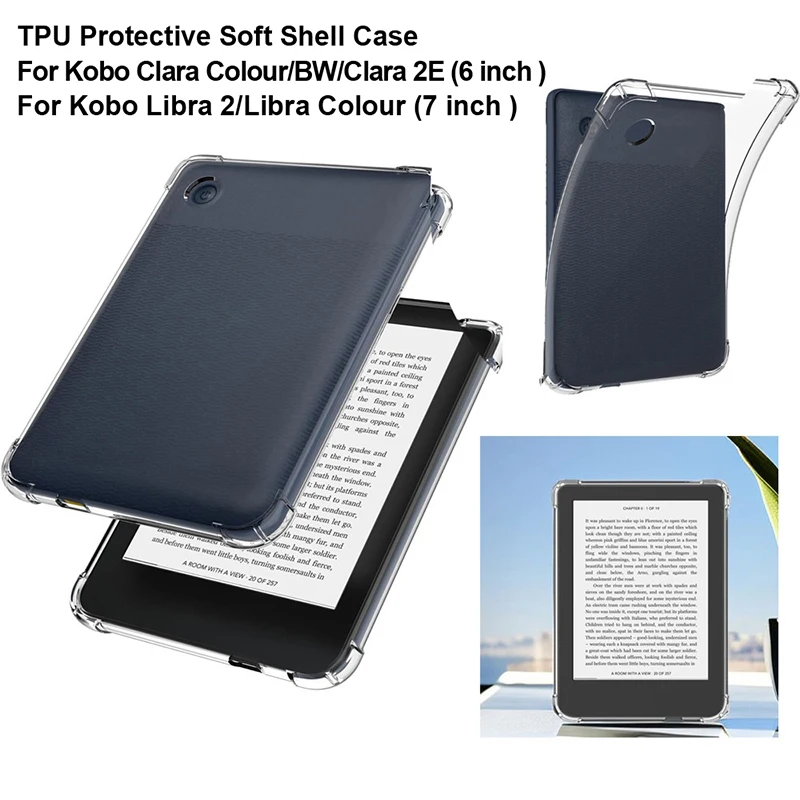 Transparent TPU Soft Cover For Kobo Clara 2E Colour/BW 6" Funda Shockproof Case For Kobo Libra 2/Colour 7" EBook Soft Back Cover