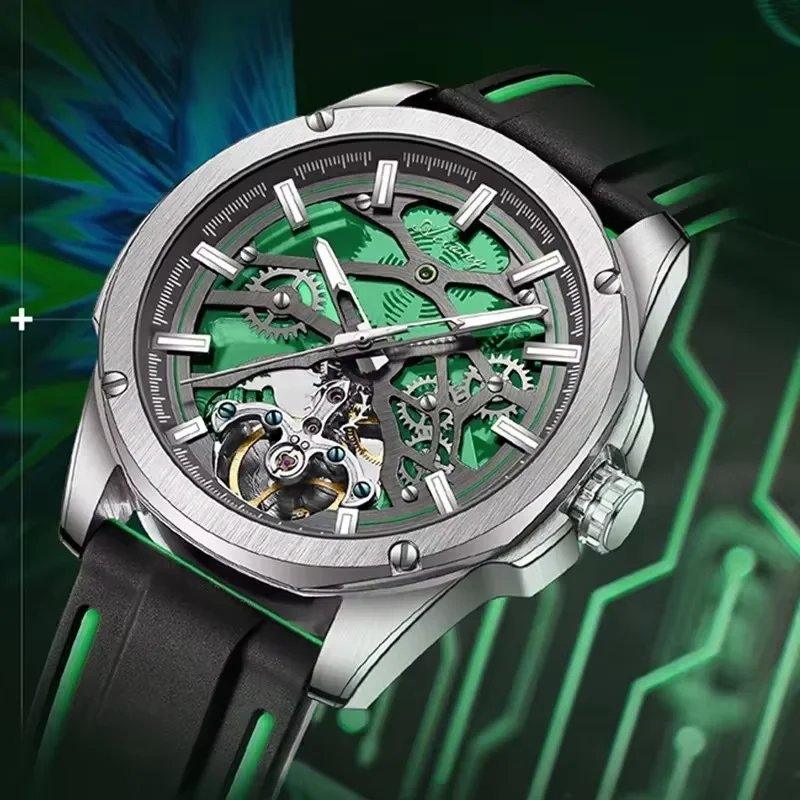 AILANG automatic watch wholesale mechanical wristwatches waterproof hollow leather mens watch men gift