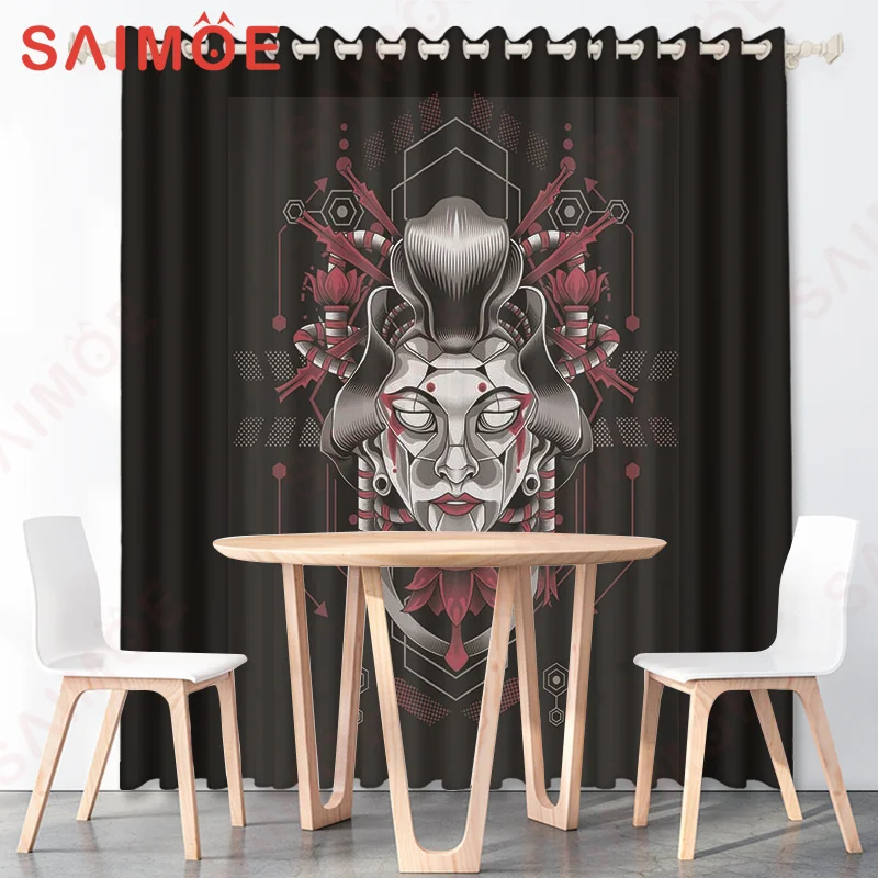 Japanese Style Anime Heros Character Curtains Solid Colors Background Thin Polyester Fabric Office Bedroom Decoration with Hooks