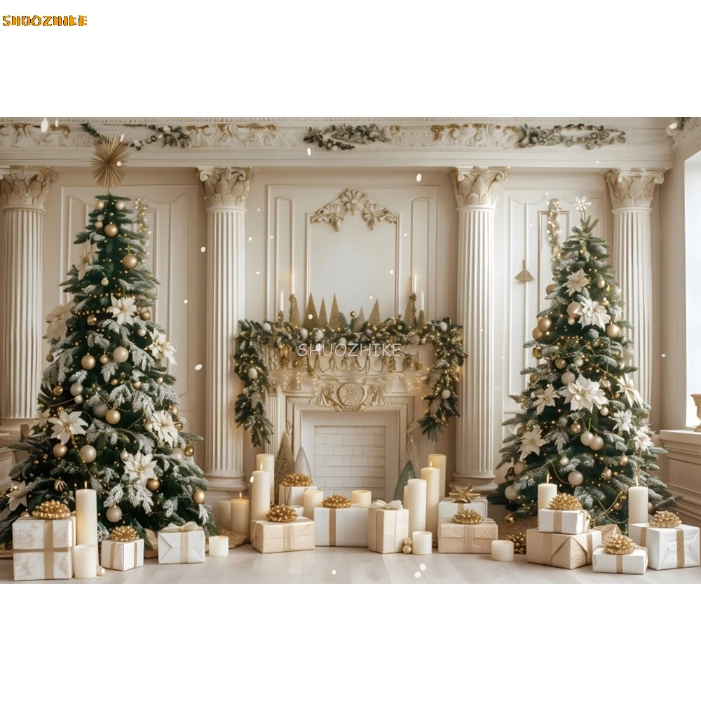 Рождественский камин фон для фотосъемки классический ретро настенный рождественский фон с деревьями для маленьких детей портрет семейная вечеринка фото фон реквизит