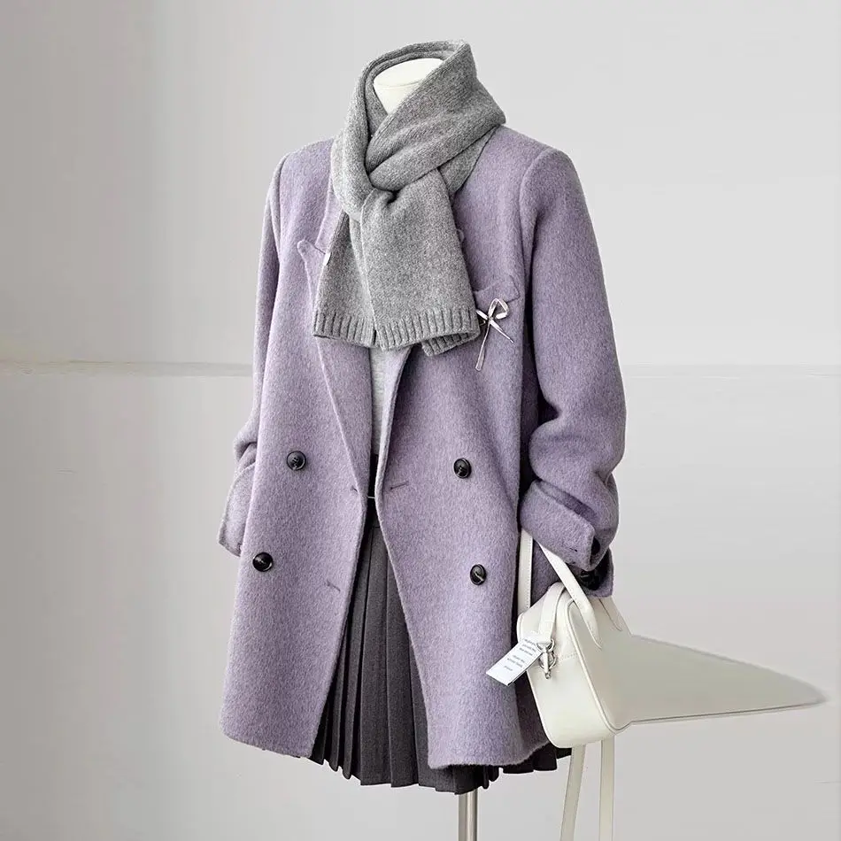 Winter 2026 Down Cotton Suit Double-Sided Woolen Jacket Women's Hong Kong Style Suit Collar Popular Woolen Coat Quilted Blazer