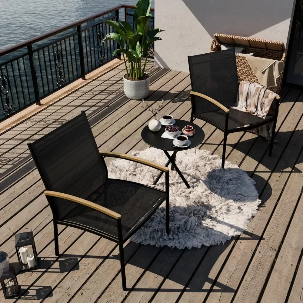 

XMSJ 3 Piece Patio Bistro Set - Two Chairs with Coffee Table, Outdoor Breathable Rocking Chair and Black Furniture Conversation