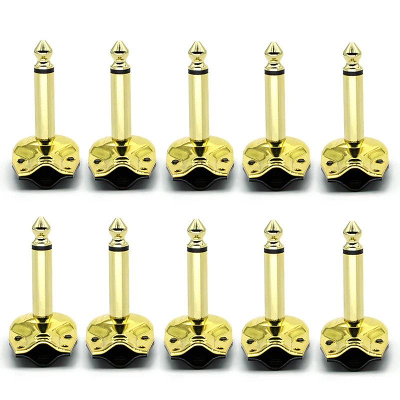 10 szt. 1/4 "6,35 mm głośnik mono pozłacany kątowy gitarowy wtyk gramofonowy złącze naleśnikowe