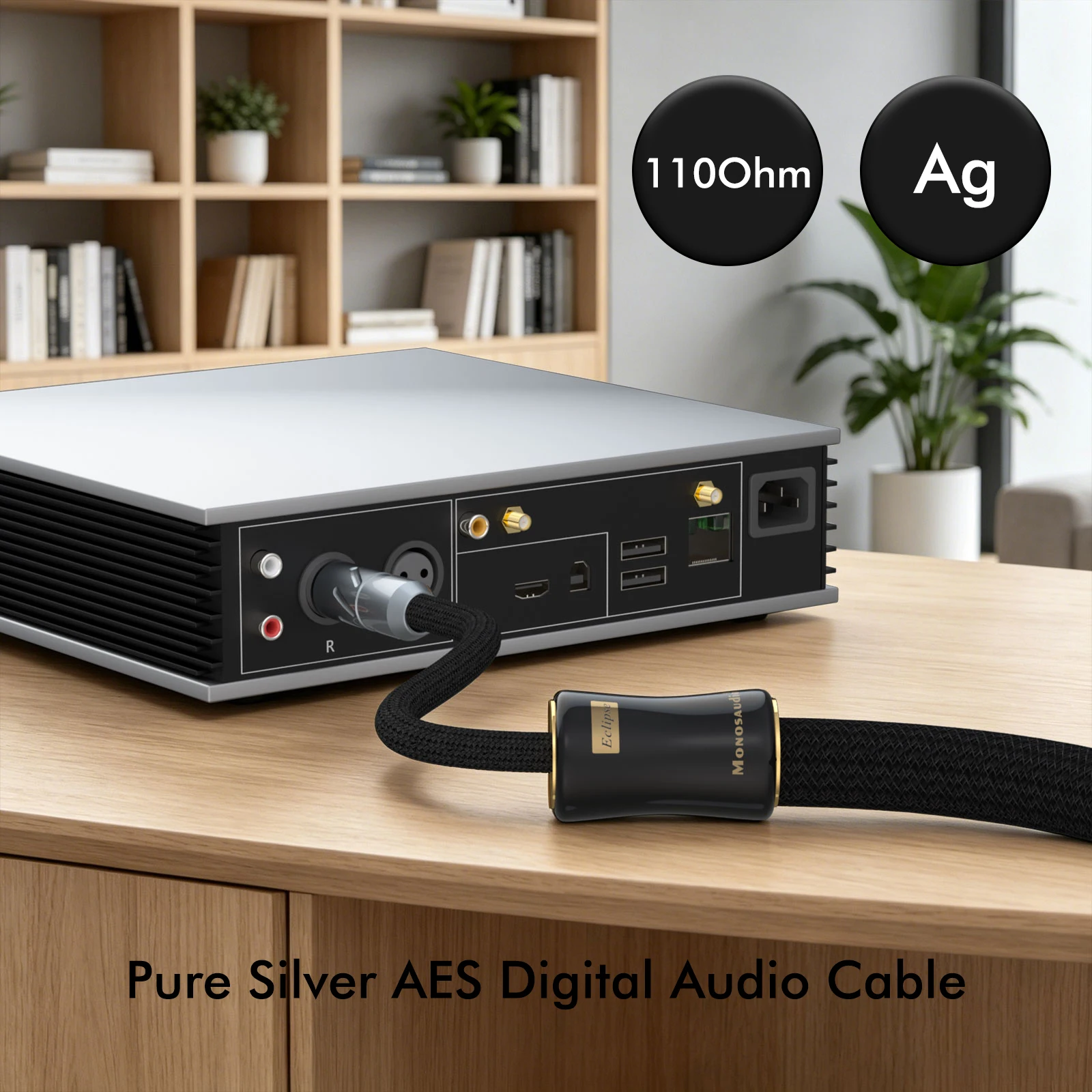 Monosaudio 6N Pure Silver Eclispe Coaxial cable digital wire Patchtek Cat8 Lan 40G RJ45 Ethernet Cable