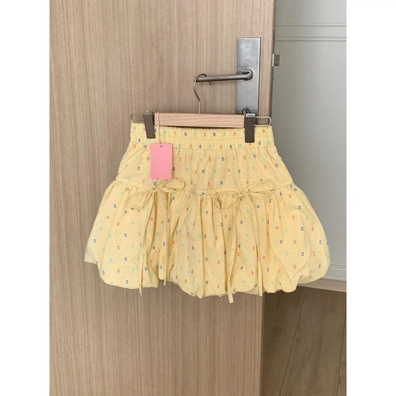 Colorful Polka Dot Floral Petal Skirt, Half-Length Dress, High-Waisted Elastic Waistline for Slimming Effect, Fluffy Dress