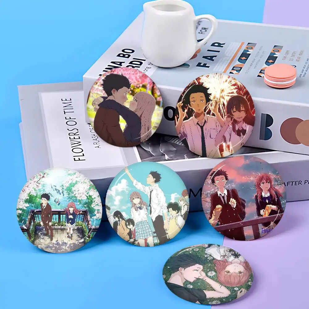 Anime Movie A Silent Voice Creative Pins Funny Faces Round Snap-in Brooch Badge Backpack Hat Accessories Jewelry Gifts