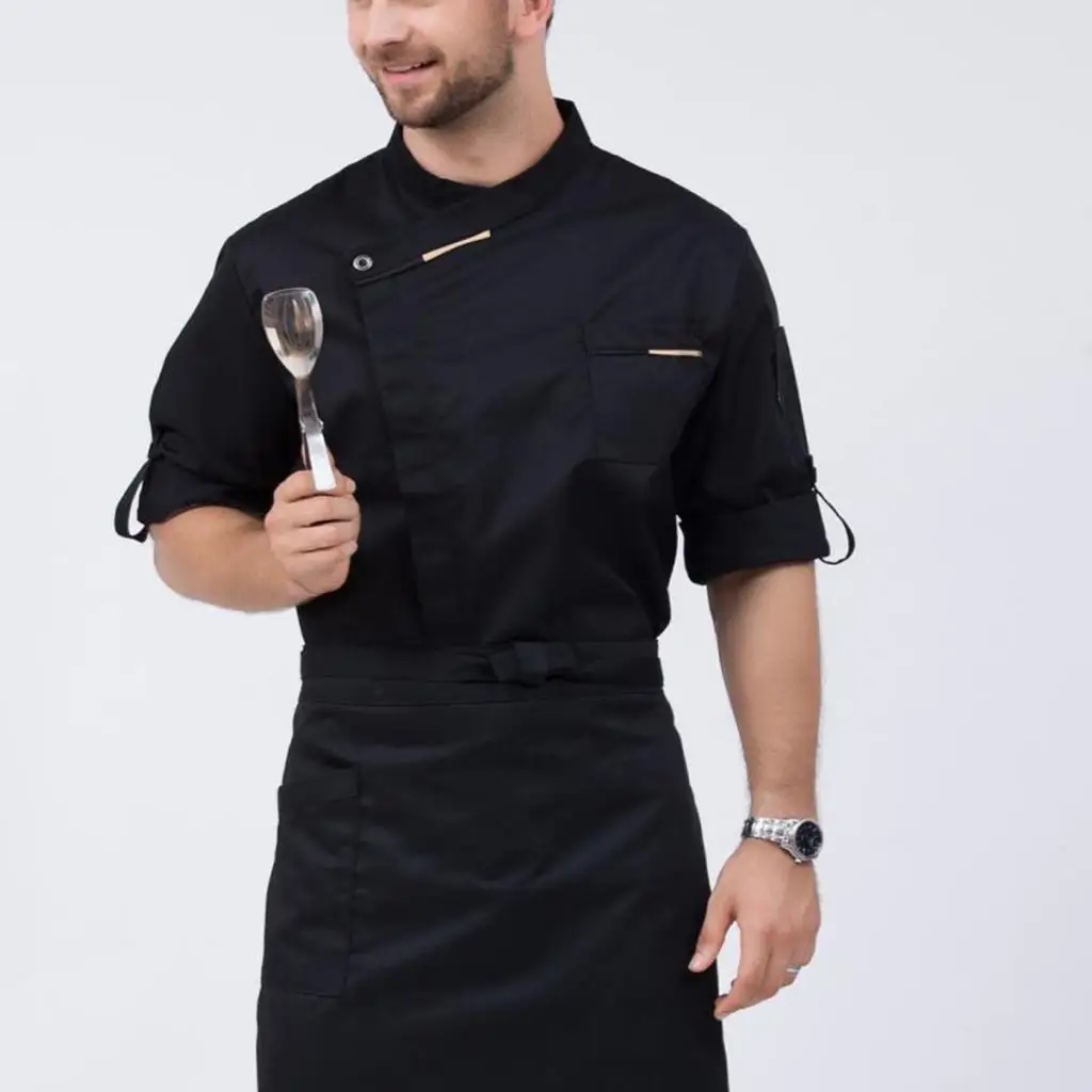 Stylish Chef Jacket Breathable Kitchen Uniforms Work Apparel Chef Coat Black