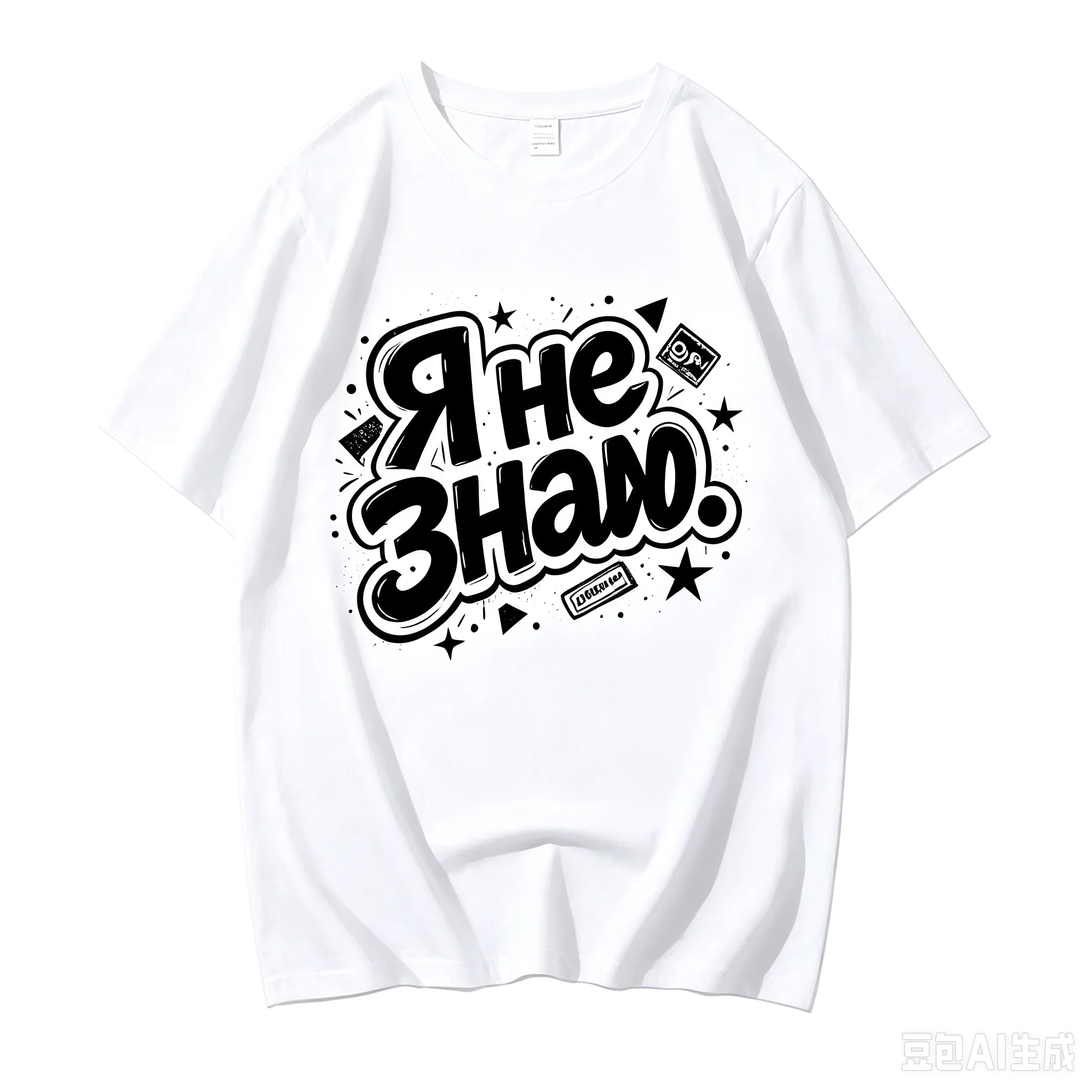 Men Casual Hip‑Hop T‑Shirt Ya Ne Znam Russian Text Graffiti Print Loose Crew Neck Short Sleeve Streetwear Top