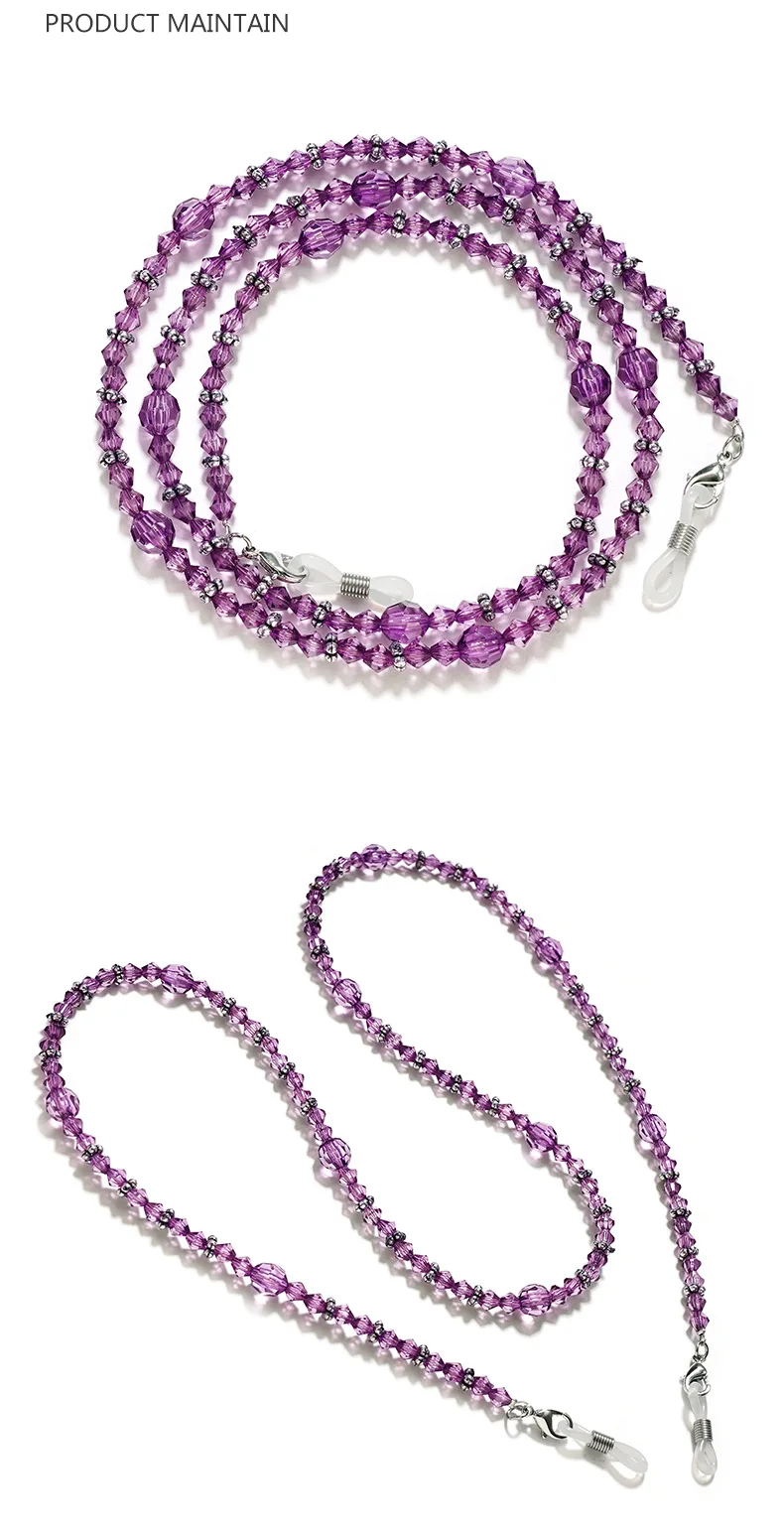 Elegante lila Brillenkette, Damen-Masken-Kopfhörer, Sonnenbrillen-Halskette, rutschfestes Aufhängeseil, hoher ästhetischer Wert, vielseitig einsetzbar – Detail 3