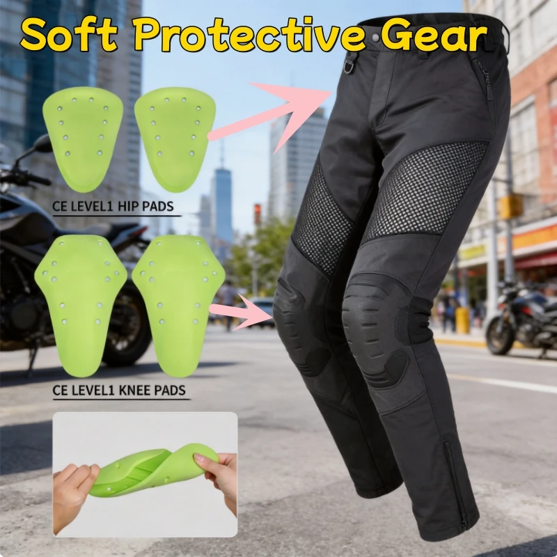 Soft Protective Gear CE1 Certified Universal Built-In Back Guard/Shoulder/Elbow/Chest/Hip/Knee Pads for Motorcycle Jacket/Pants