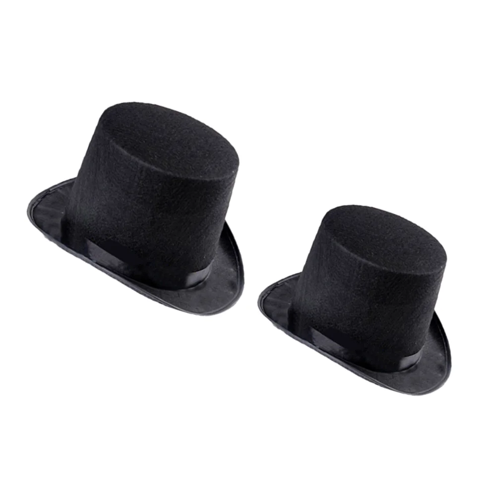 

2Pcs Tophat Felt Hats Creative Hat Ornaments Party Favors Dress Up Props (1 Adult Hat + 1 Children's Hat, Black)