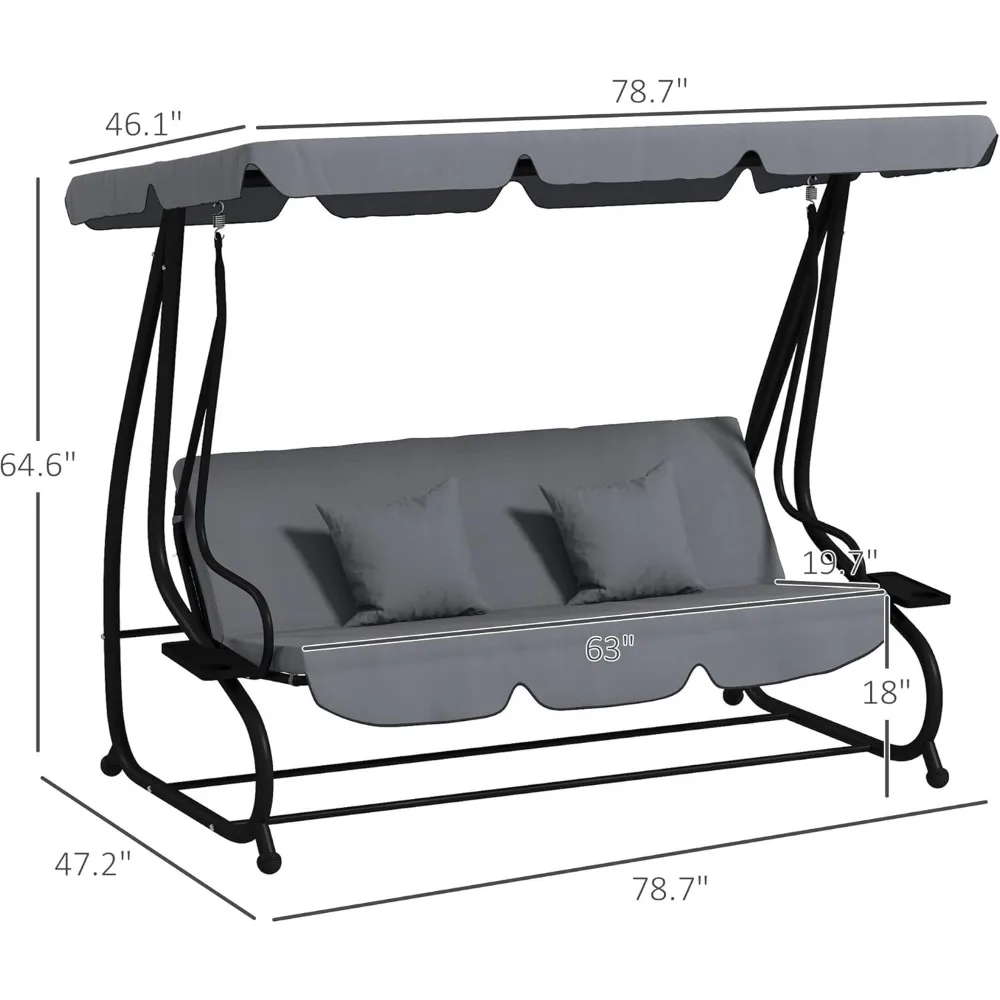 3-местное кресло-качалка для патио, трансформируемая планшетная кровать, уличный планер-качалка с регулируемым навесом, съемной подушкой и подушкой