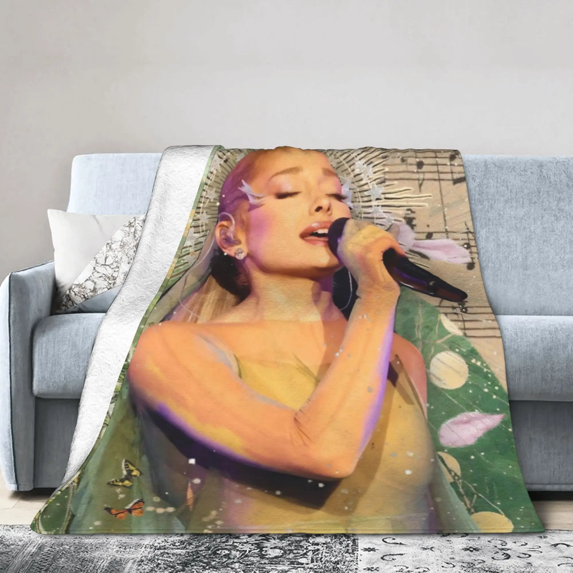Arianas Pop Singer Grandes Flannel Blanket Sunshine Fashion Bedding Throw Blankets for Home Lightweight Gift Breathable