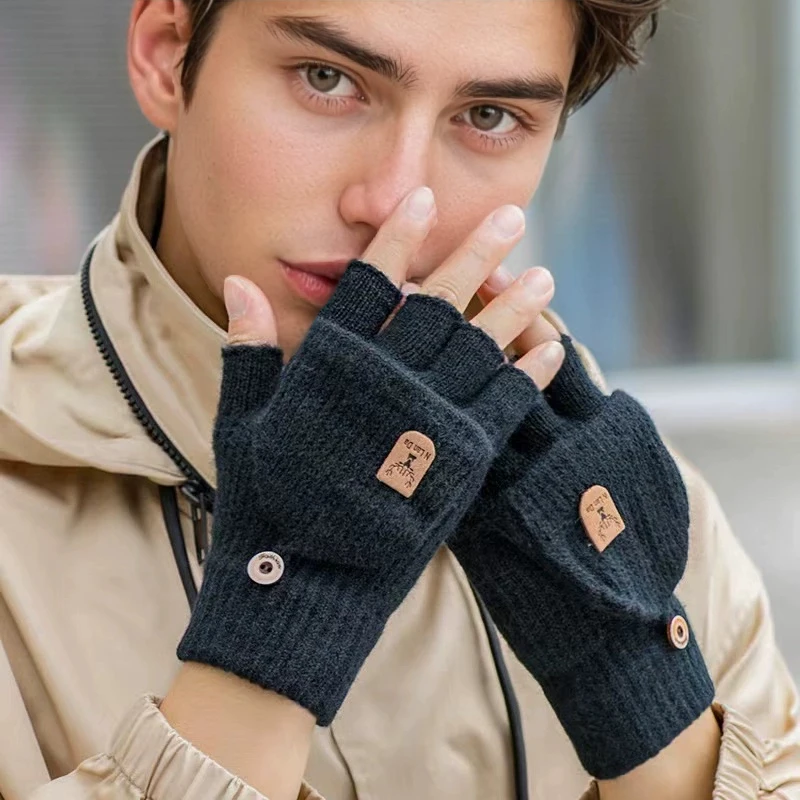 Men's Half Finger Gloves in Autumn and Winter Can Be Used for Writing and Office Work, Keeping Warm and Cold Proof