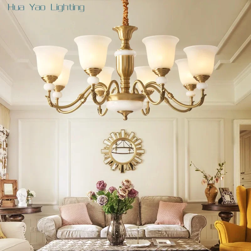 

Люстра в американском стиле, лампа для гостиной, медный светильник, роскошная основная лампа для спальни, столовая, французский, европейский, ретро, высокого класса