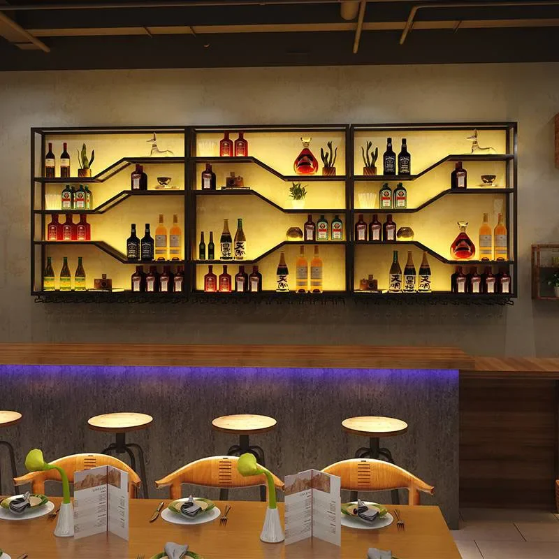 

Bottle Shelf Liquor Wine Cabinets Bar Salon Hanging Metal Club Wine Rack Buffet Drink Commercial Stockage Vin Display Cabinet