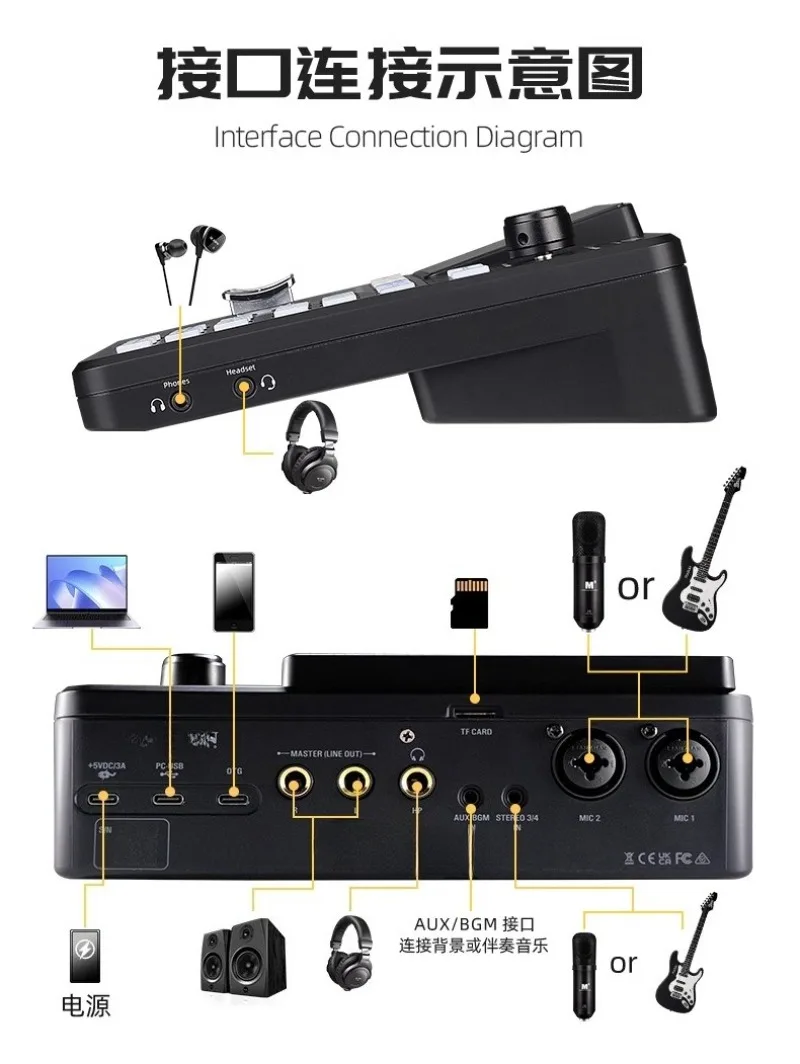 مزيج الهاتف المحمول المباشر ضبط بطاقة الصوت تسجيل K معدات الغناء مجموعة كاملة