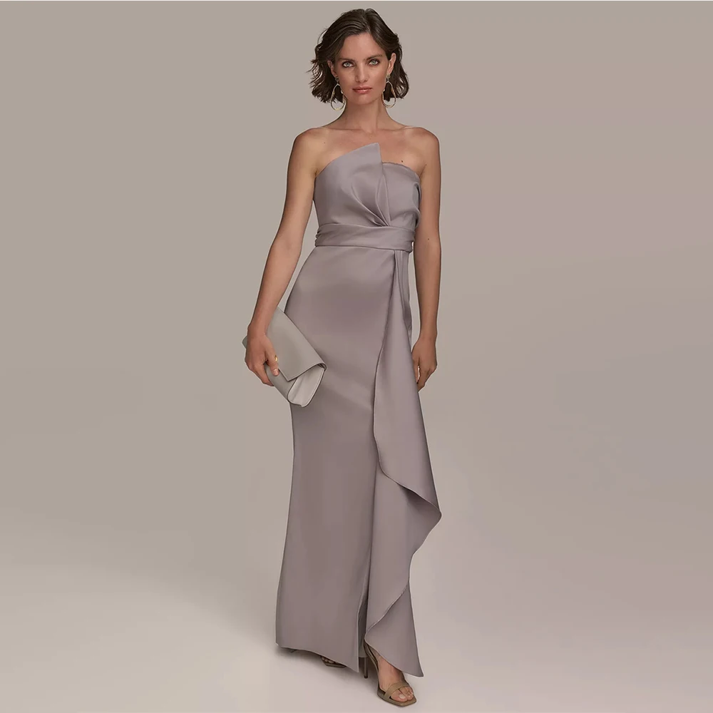 Custom Strapless Evening Dresses Women's Formal Evening Gowns Ruffled Pleated Design Elegant Party Prom Cocktail Banquet Gowns