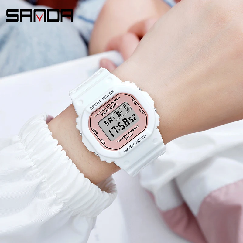 Fashion Sanda Top Brand Luxury Women Sport Watch Waterproof Square Electronic Led Digital Clock Led Countdown Reloj Mujer