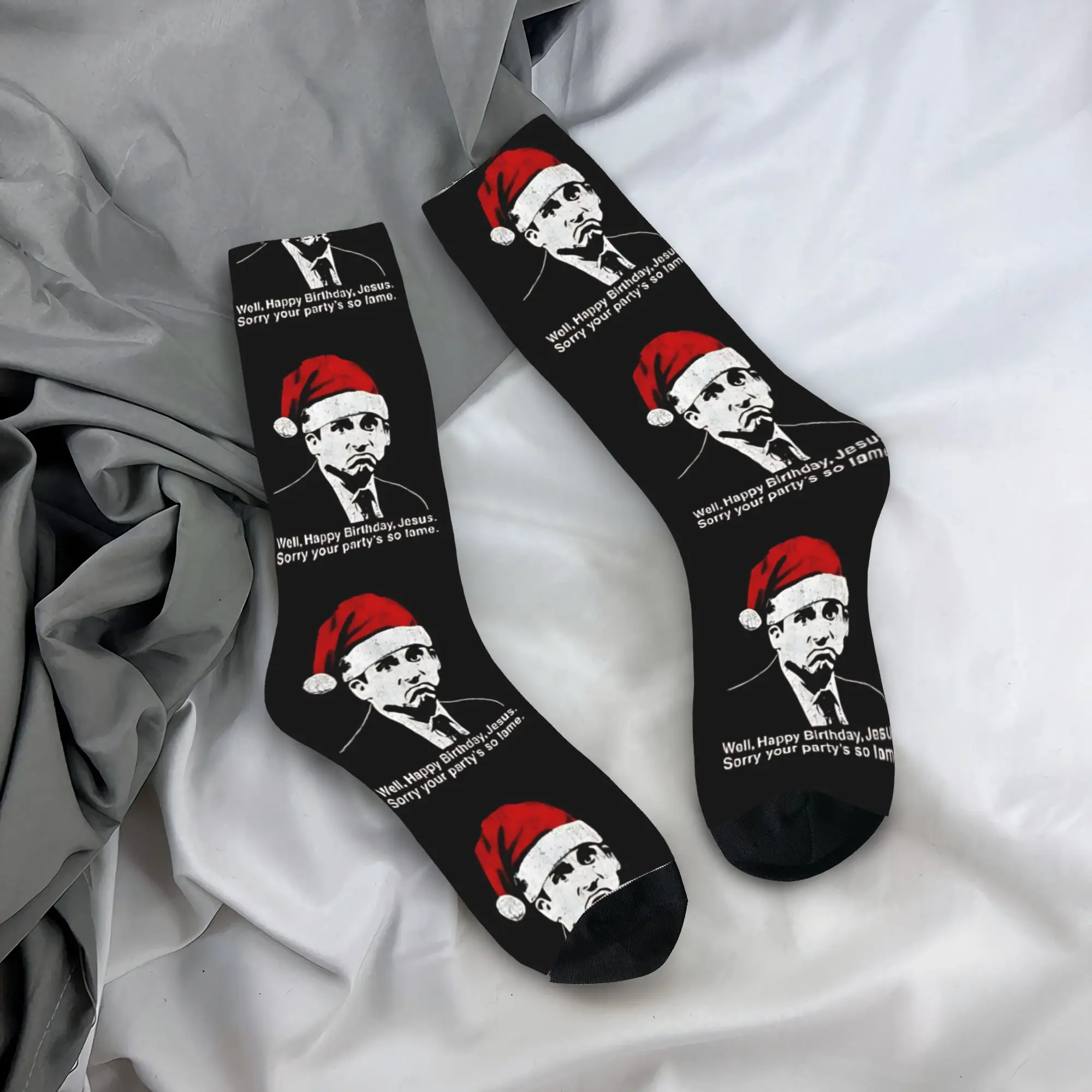 Men Socks Happy Birthday Jesus The Office Stockings Autumn Fashion Comfortable Socks Graphic Cycling Non Skid Socks