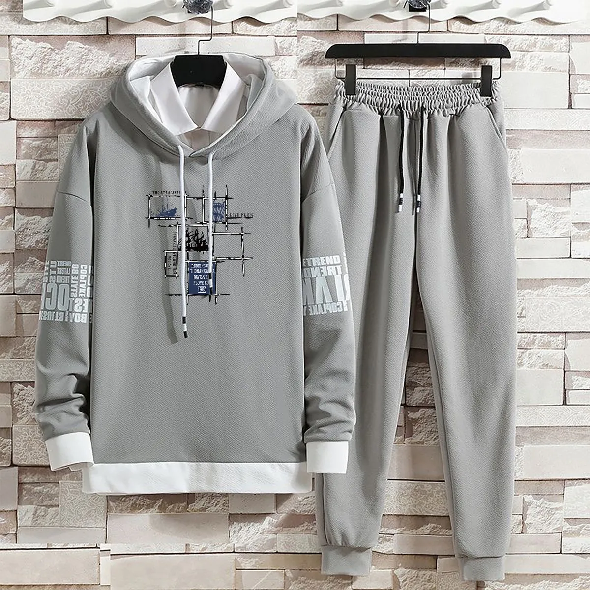 Hoodies Set Pants Clothing for Men Casual Summer Autumn Suits Pullover Hat Hood  Print Sweaterhoodie Men New Top Long Sleeves