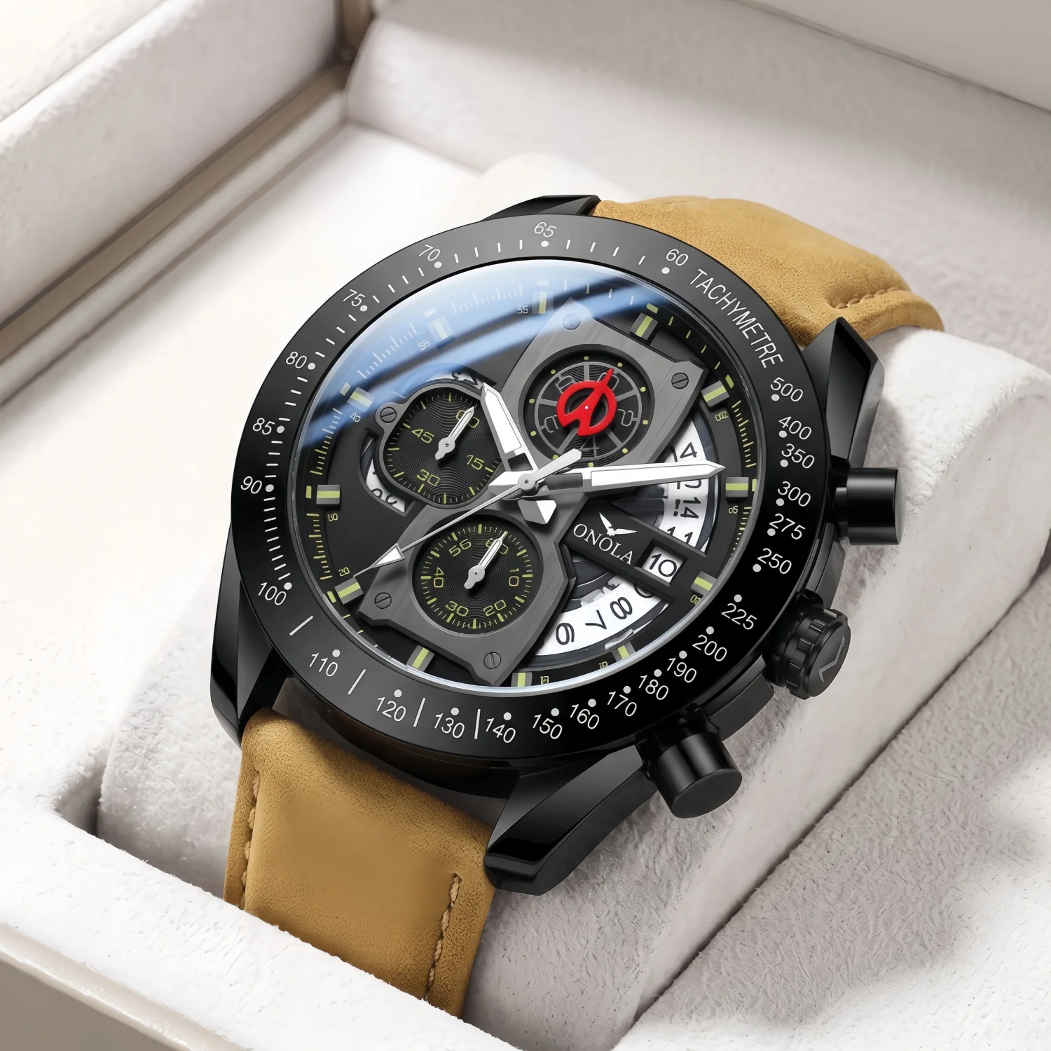 ONOLA Men's Round Quartz Watch, Chronograph, Speedometer Circle, Calendar, Racing Fashion Style, Men's Travel Birthday Gift