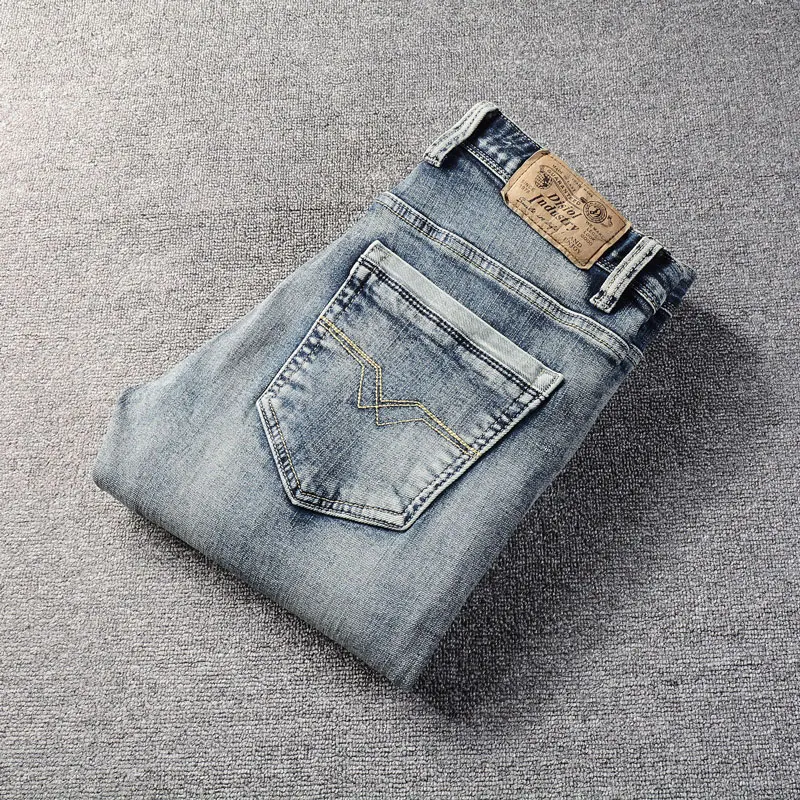 Mode Designer Männer Jeans Hohe Qualität Retro Gewaschen Blau Stretch Schlank Zerrissene Jeans Männer Italienischen Stil Y2K Vintage Denim Hosen