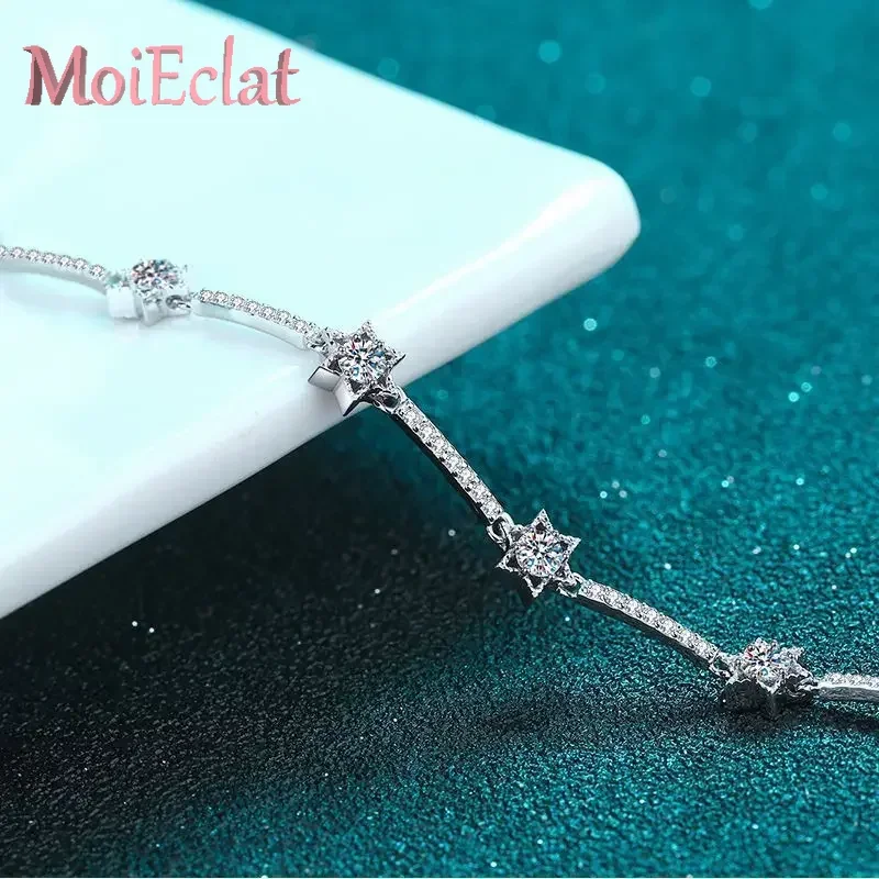 For Women  Luxury 1ct Moissanite Bracelet Micro Inlaid Ten Diamonds Hexagram Star Platinum PT950 Bangle Wedding Fine Jewelry