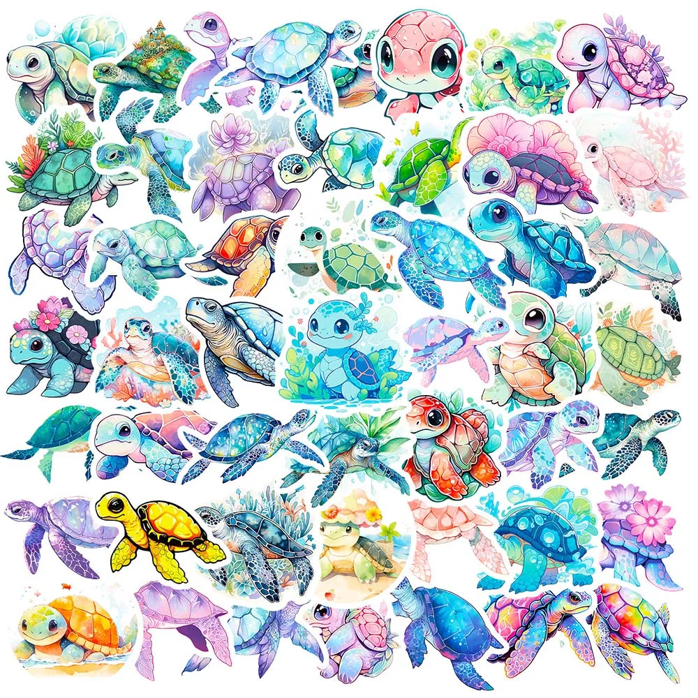 10/50pcs Blue Sea World Turtle Stickers Pack for Kid Cartoon Graffiti Decals Scrapbooking Luggage Laptop Skateboard Wall Sticker