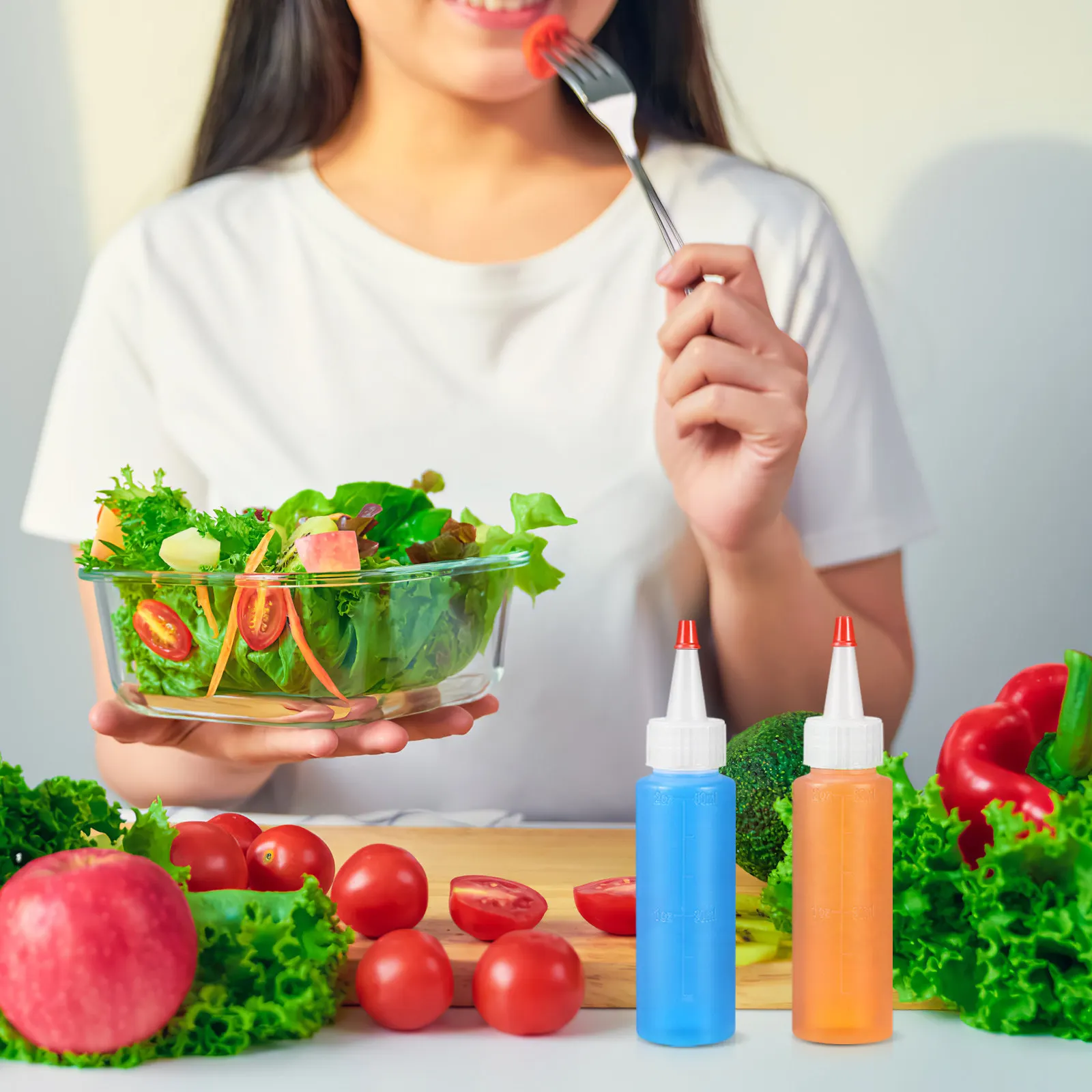 20Pcs Plastic Squeeze Bottles 60Ml with Graduated Scale Lines Transparent Dispensing Bottles for Sauce Olive Oil Vinegar Ketchup