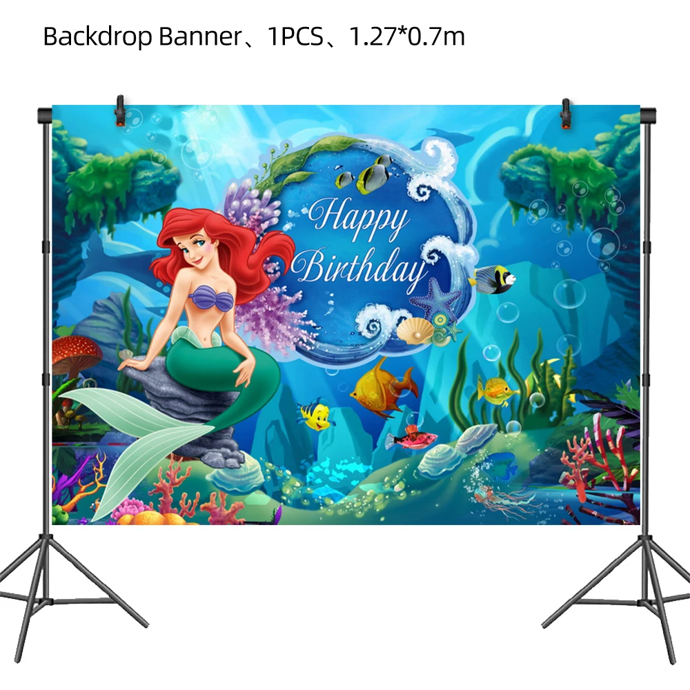 The Little Mermaid Birthday Decoration Party Balloon Plate Cup Tablecloth Banner Princess Ariel Mermaid Party Supplies For Kids