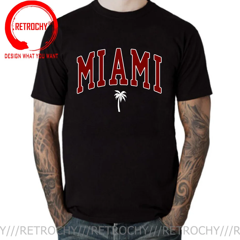 Miami Beach Printing Male T Shirt Fashion Miami Seaside Print T-shirt Summer Cotton Tops Hip Hop  Men Tee Clothes Streetwear Tee