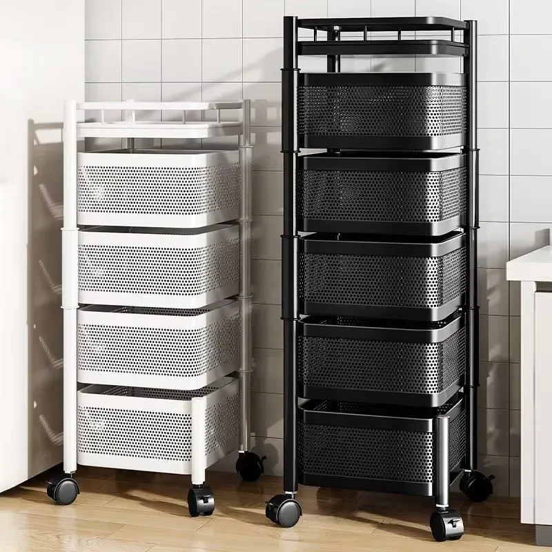 Rotary Kitchen Storage Rack 3 4 5 Layer Rollable Fruit Vegetable Basket for Snack Toy Home Organization