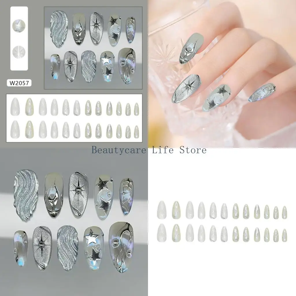 

652C 24 шт. 3D накладные ногти «кошачий глаз» сверкающий звездный свет легкий пресс на ногтях для женщин на несколько случаев