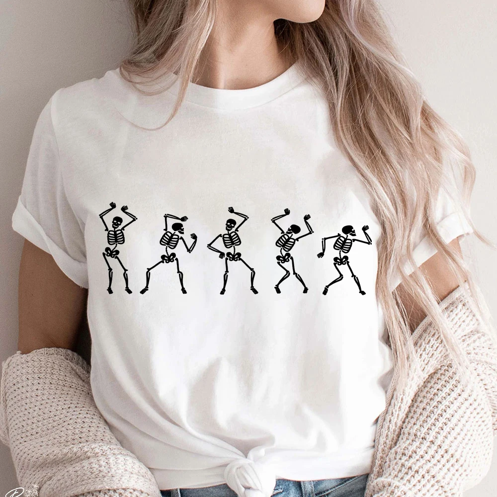 

Dancing Skeleton TShirt Women Halloween Shirt Gift Fall Shirts Happy Halloween Women Clothing Halloween Costume Shirts for Women