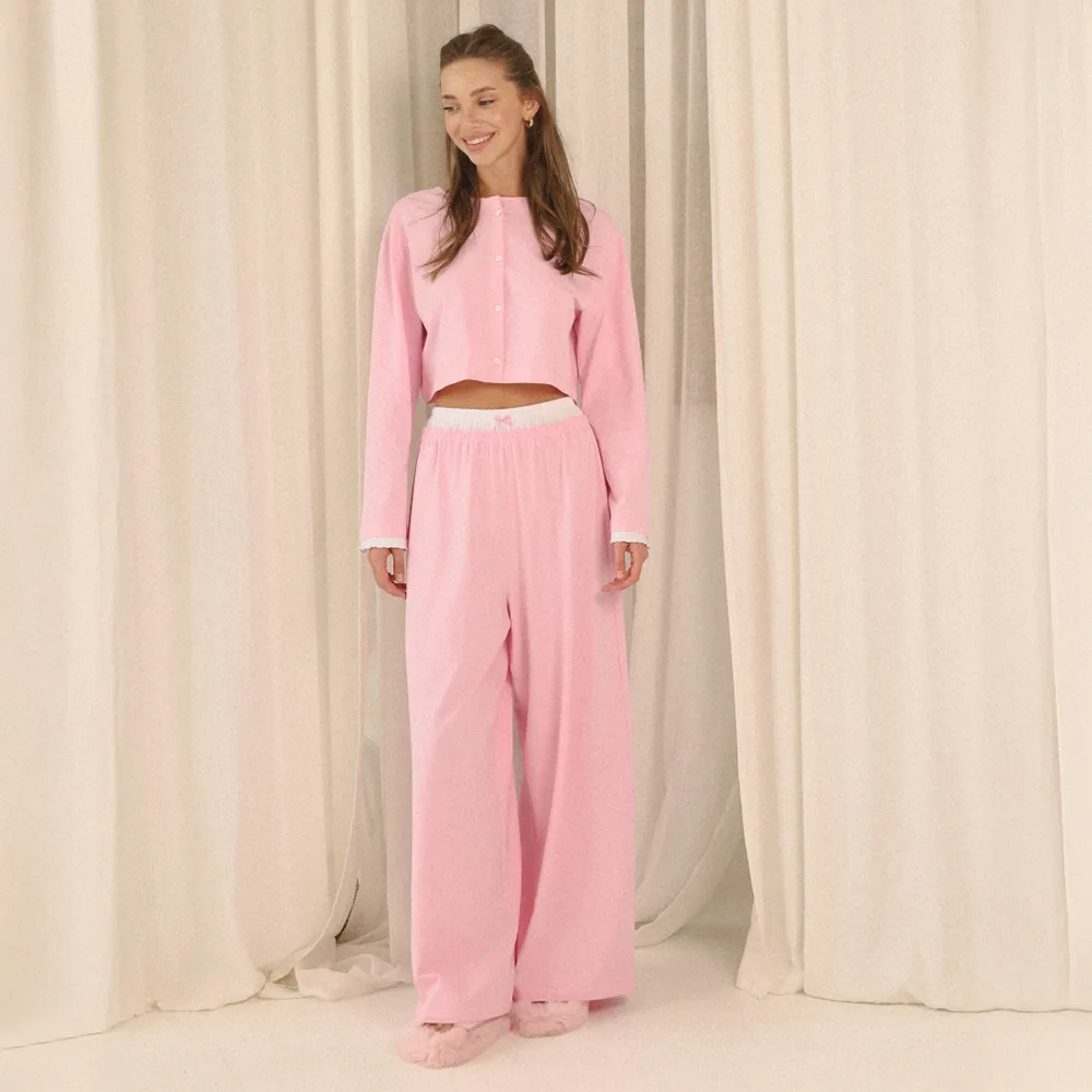 

Pure Desire Long Sve Открытый кардиган Топ Прямые брюки Домашняя одежда Комплект из двух предметов Женский повседневный пижамный комплект