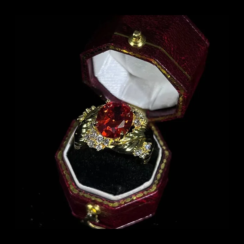 

Italian Bratti Weave Engraved Gold Feather Brushed Gold Craft Fanta Color Heart Sun Red Diamond Ring Women