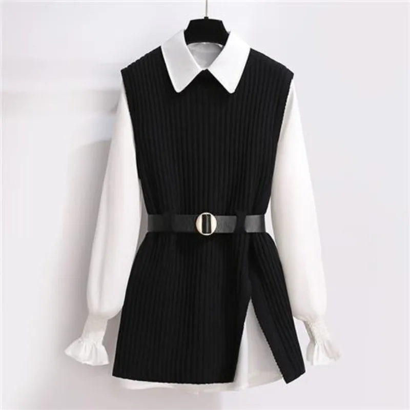 Autumn and Winter Women's Pullover Round Neck Patchwork Screw Thread Loose Solid Sweater Fashion Casual Sleeveless Vest