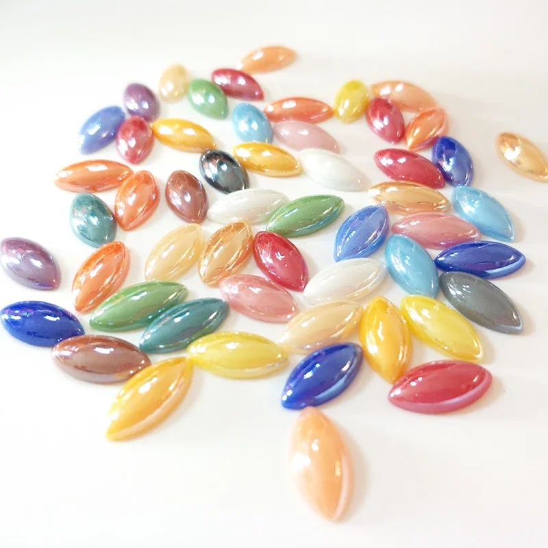 50 Pieces 7*14MM Mixed Color Ceramic Shimmer Imitation pearl Beads Half Oval Marquise Flat Base Diy Jewelry Accessories PJ389