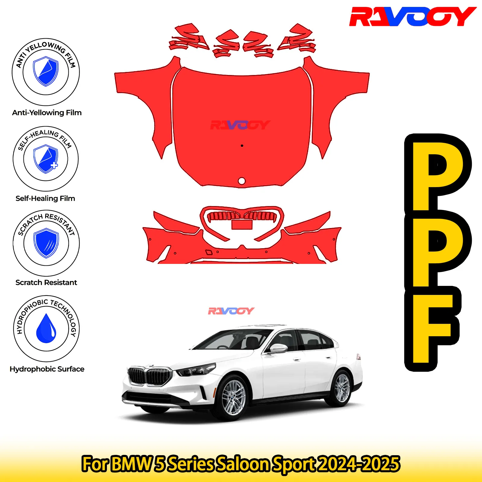 

For BMW 5 Series Saloon Sport 2024-2025 Glossy Matte Black Precut front PPF Kit Paint Protection Film